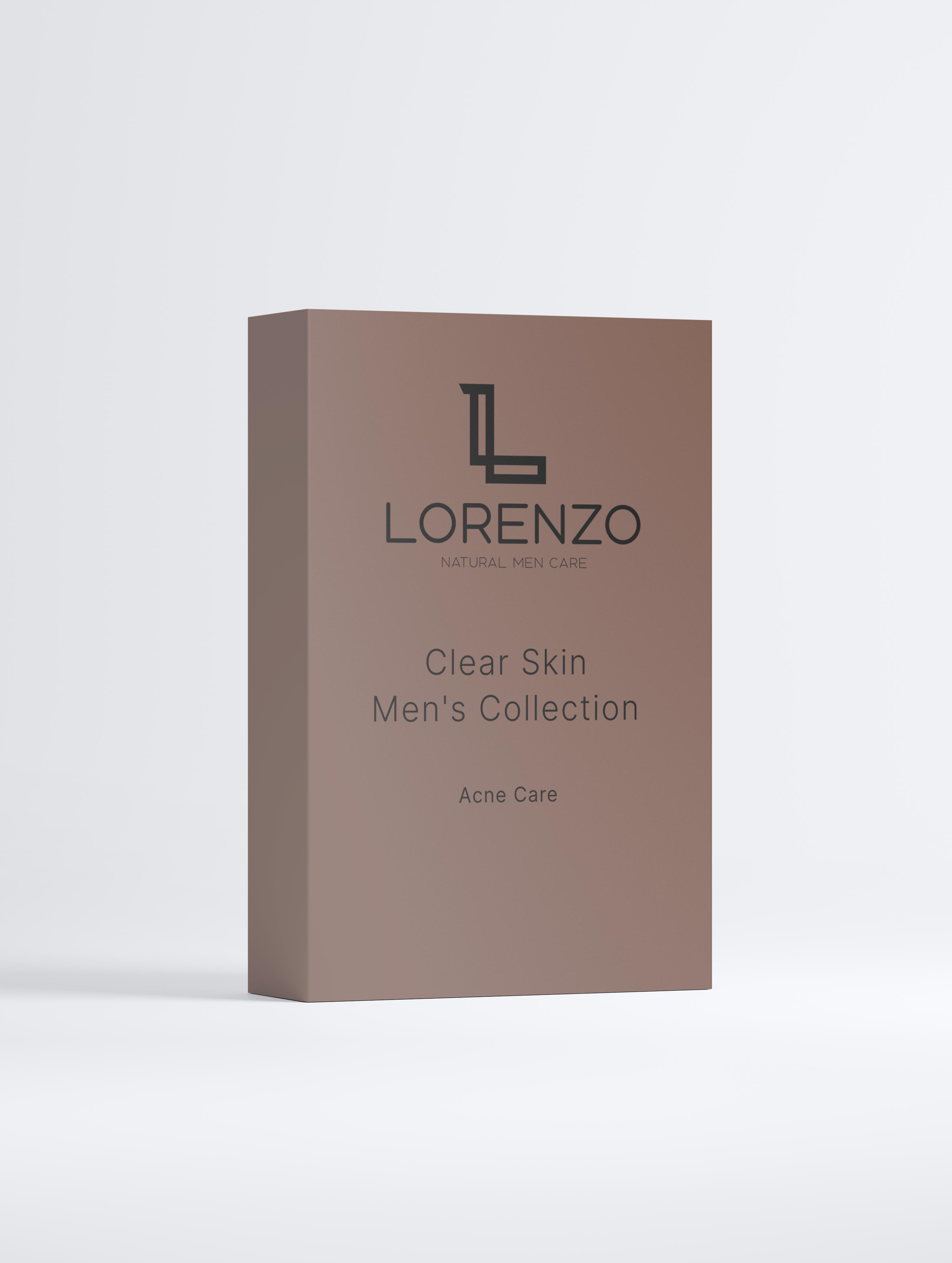 Acne Care Collection Box von Lorenzo – Set aus mehreren Pflegeprodukten in weißer Box mit Logo, auf hellem Hintergrund präsentiert