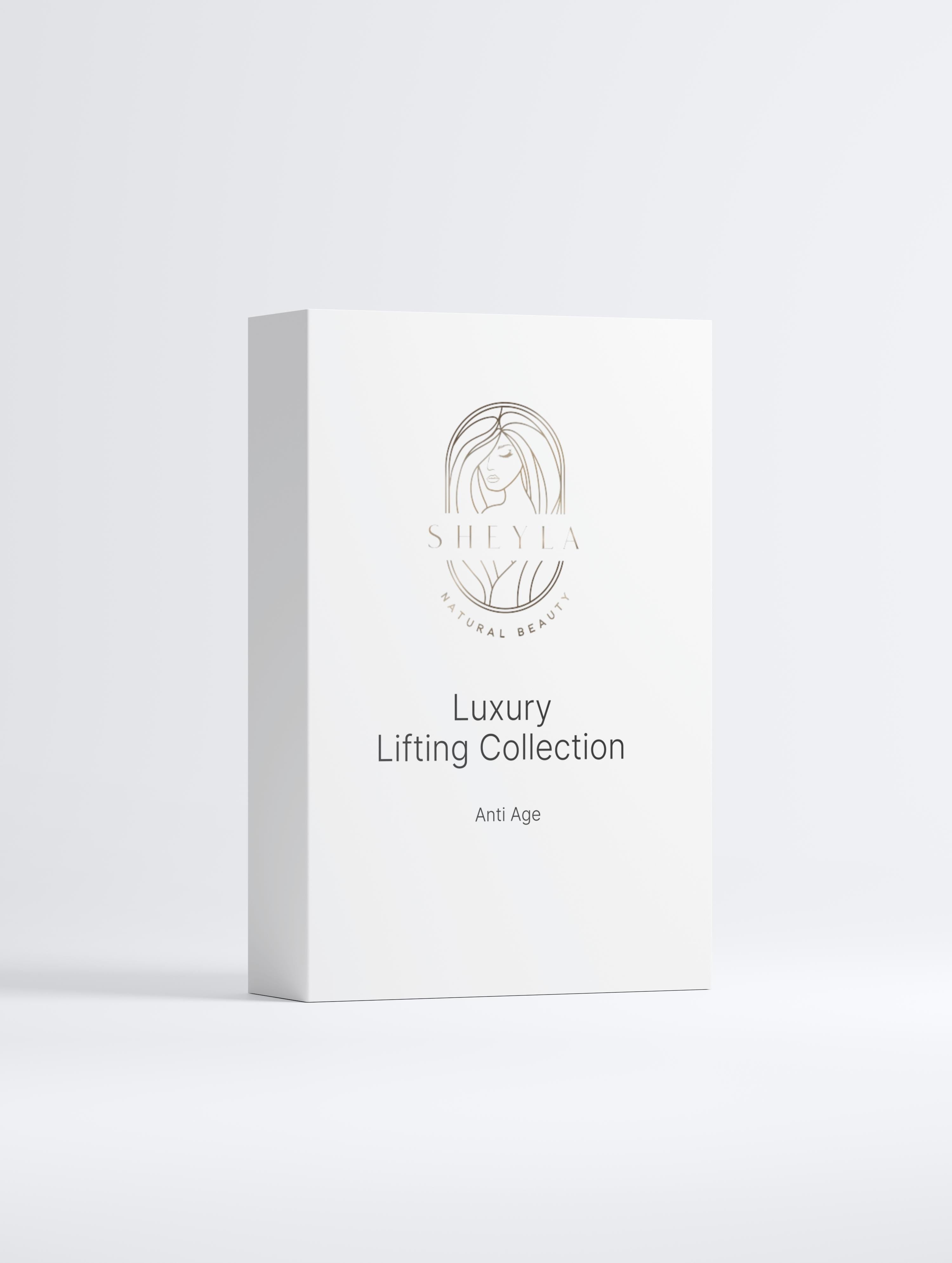 Luxury Lifting Collection Box mit 3 Produkten Inhalt weiße Verpackung schwarze Schrift goldenes Logo weißer Hintergrund