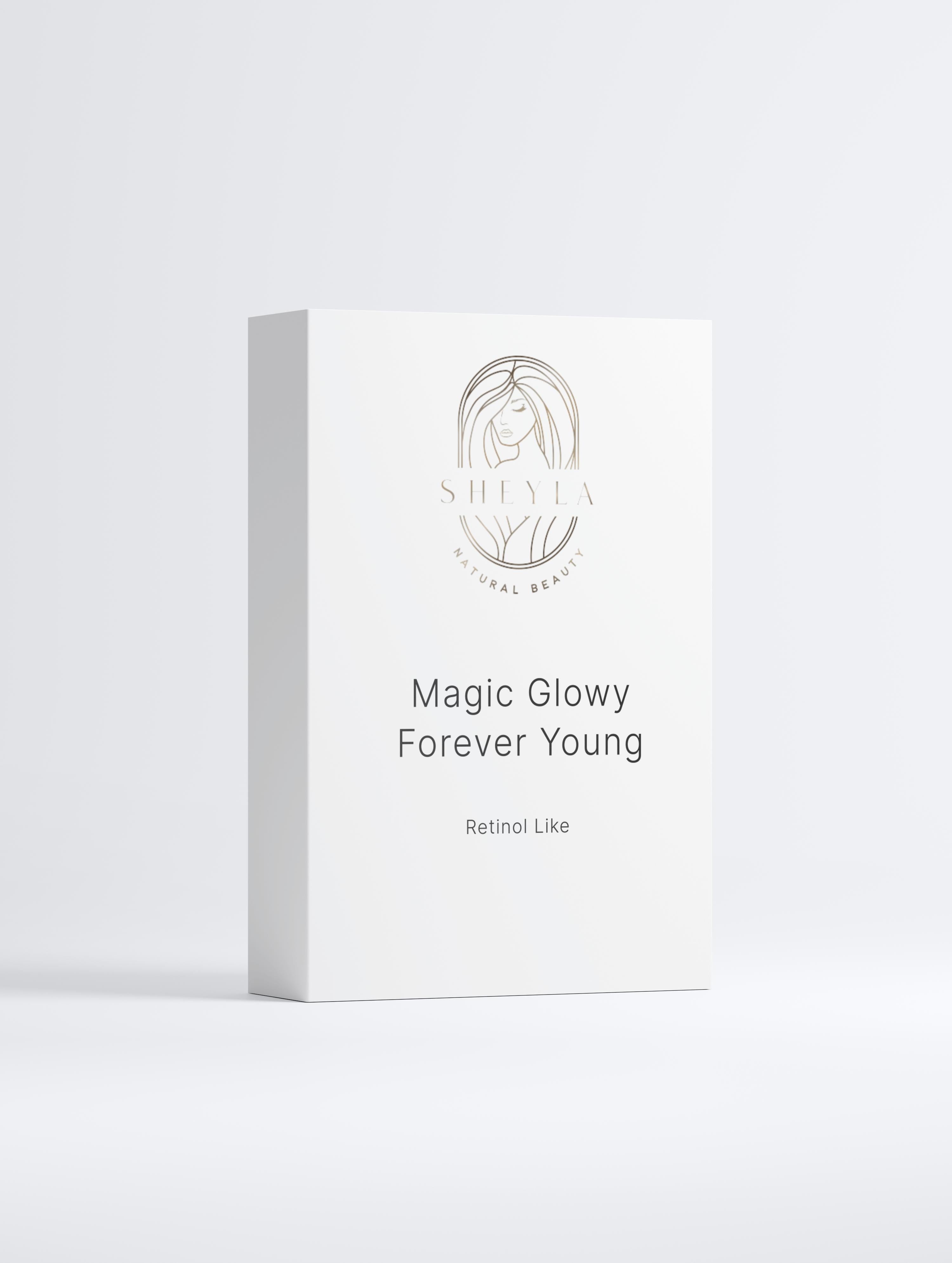 Magic Glowy Collection von Sheyla – Pflegeset mit Retinol-Like Beauty Elixier, Cleansing Mousse und Refresh Eye Cream weißen hintergrund