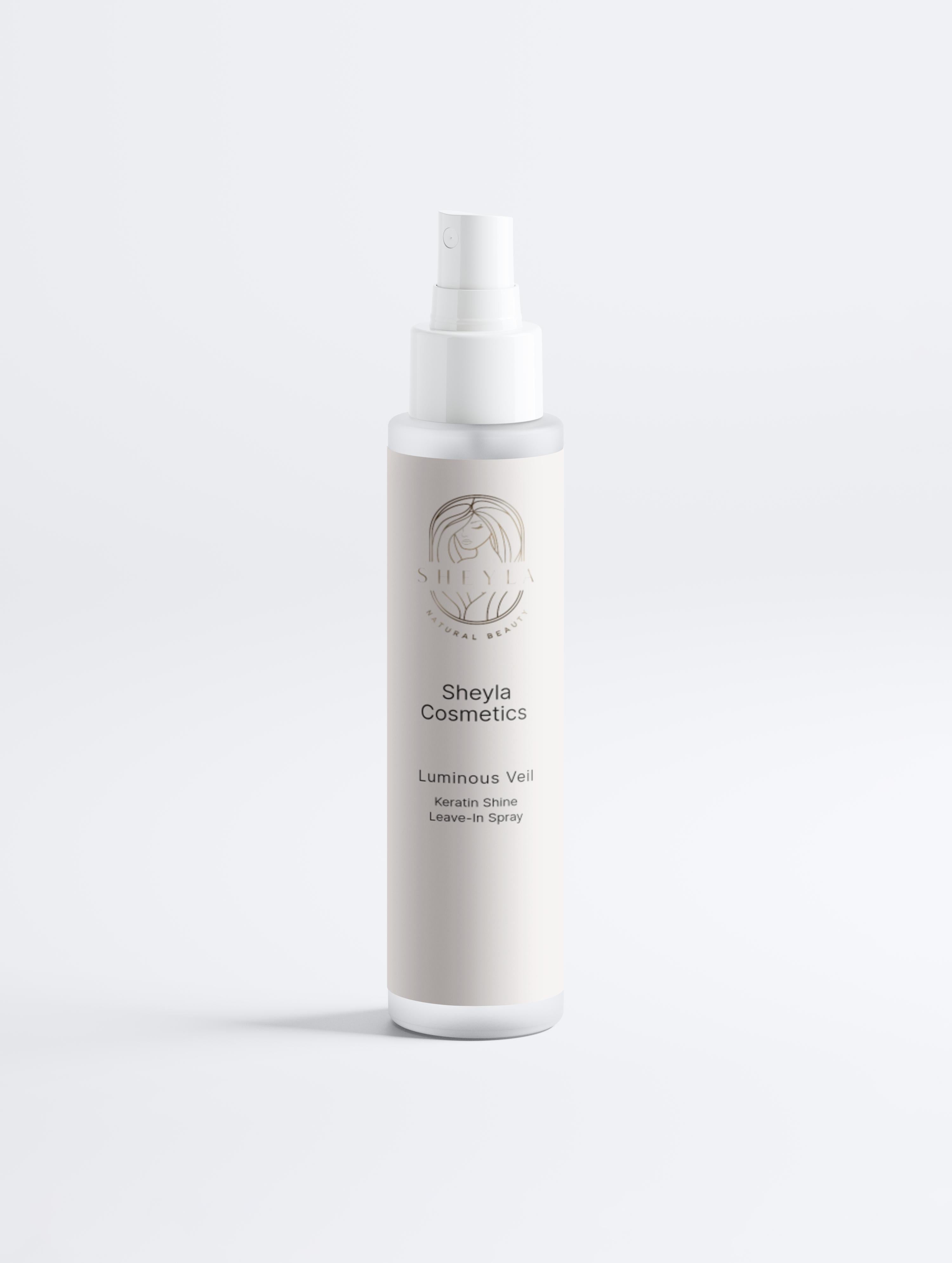 Luminous Veil Keratin Shine Leave in Spray mit Sprühfunktion. Auf Weißem Hintergrund.