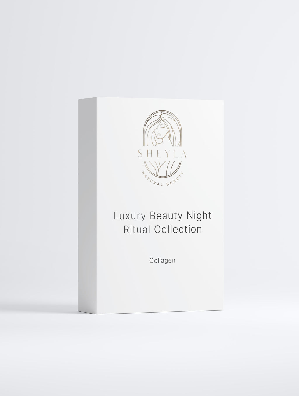 Luxury Beauty Night Ritual von Sheyla – nächtliches Pflegeset mit Collagen Boost Serum, Smoothie Eye Cream und Collagen Night Cream, elegant arrangiert auf hellem Hintergrund