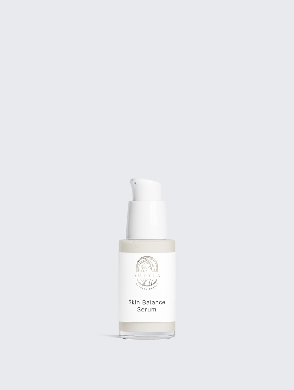 Skin Balance Serum von Sheyla – weißes Pumpspenderfläschchen auf hellem Hintergrund