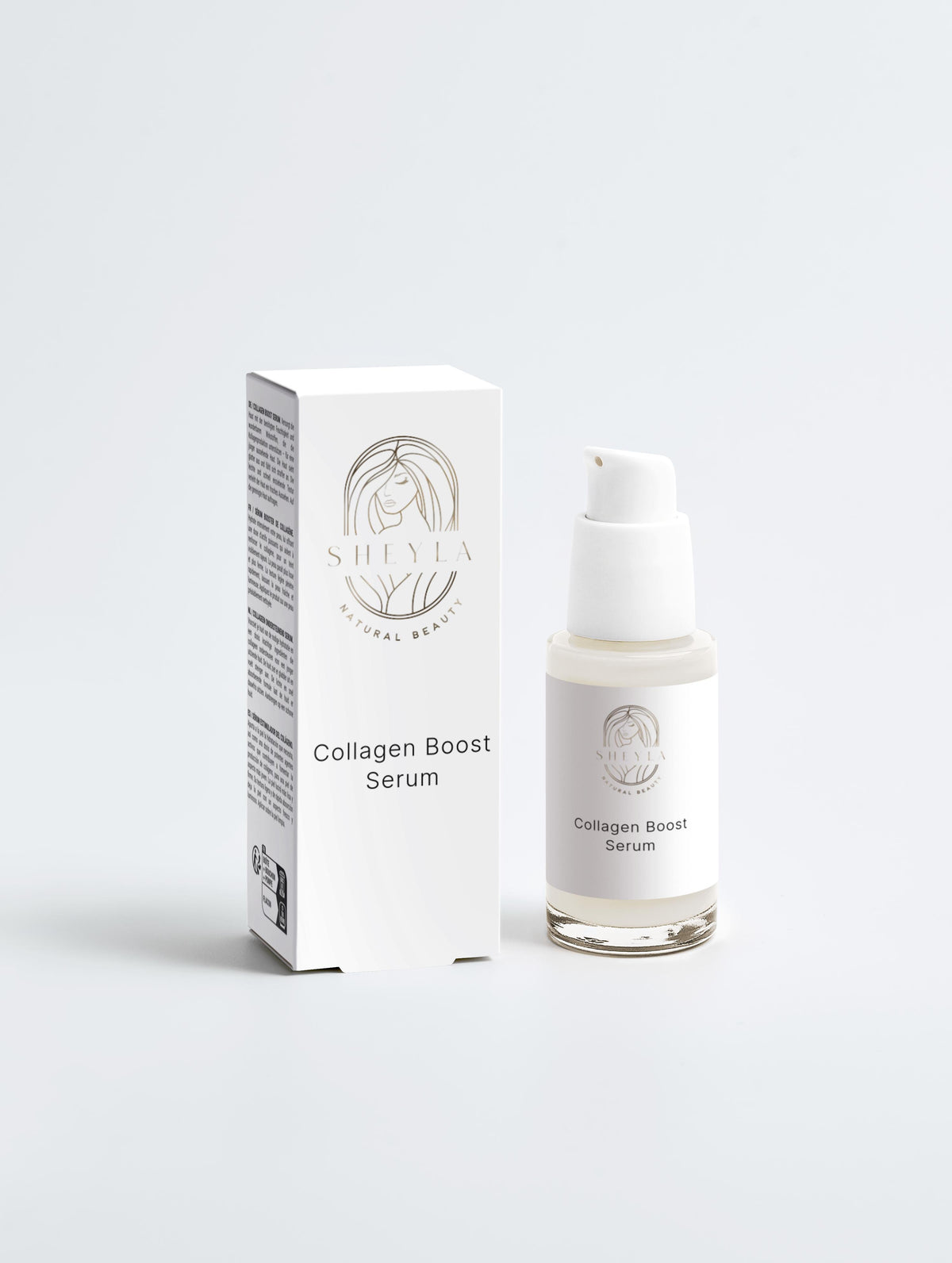 Collagen boost serum glasflasche mit pumpfunktion weißen hintergrund
